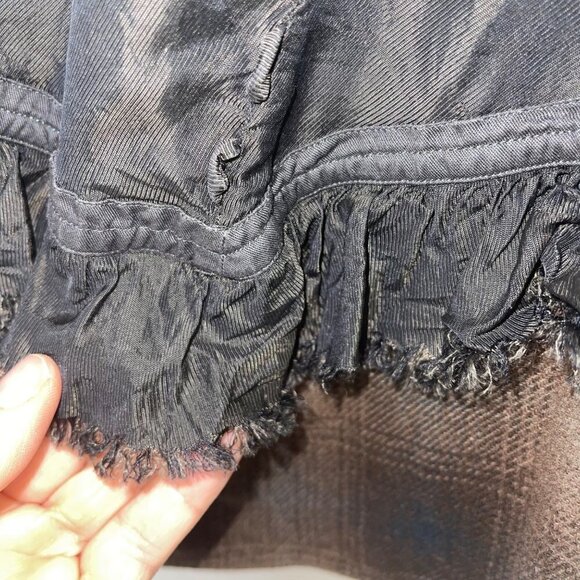 Marni Womens Top Size Small Cropped Bell Sleeve Flannel Ruffle Black Brown Plaid - Picture 6 of 15